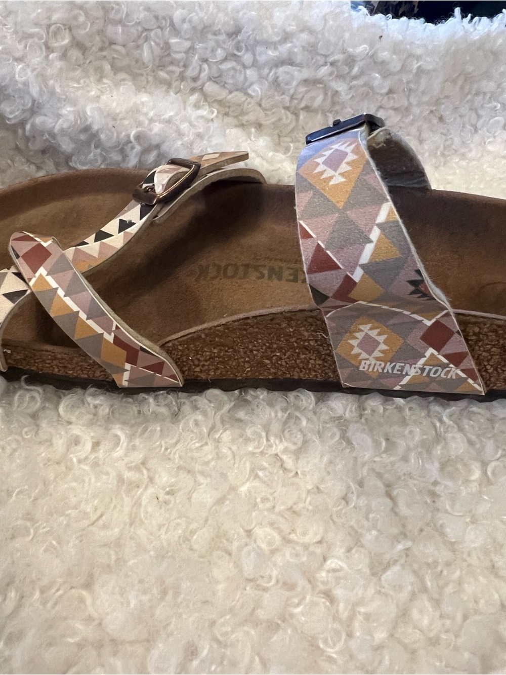 Birkenstock Mayari Sandals in Pink, Tan, Cream & Gray Geometric Print - Picture 5 of 15